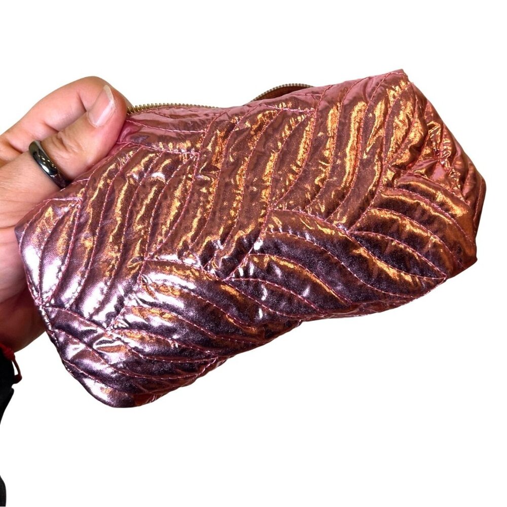 Ulta Beauty Cosmetic Makeup Pouch Metallic Pink Quilted Jewelry Bag New - Picture 4 of 7